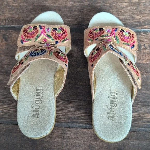 Alegria Linn Leather Floral Embroidered Wedge Sandals - Women's 38 (US 8) - Picture 5 of 8